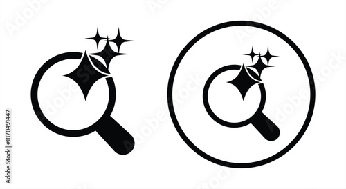 Generative AI logo icon | search icon with magic sparkle stars symbol , Artificial intelligence sign, magnifying glass loupe sign. Vector ai generated icon
