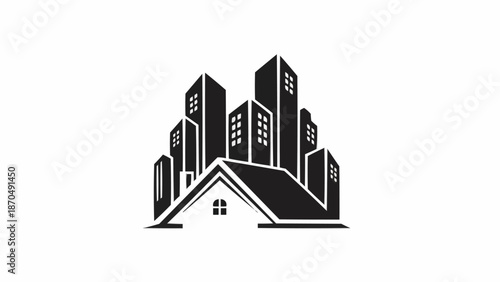 Modern Urban Cityscape with Residential Building Roof Silhouette.