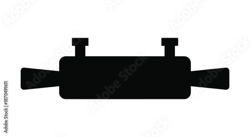 A striking black silhouette of a vintage camera with distinct lens and handle features silhouette