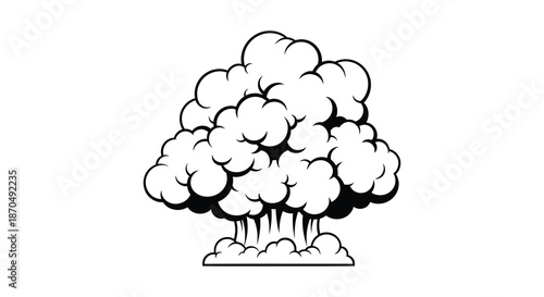 A striking black and white illustration depicts a fluffy cloud formation in a distinctive silhouette