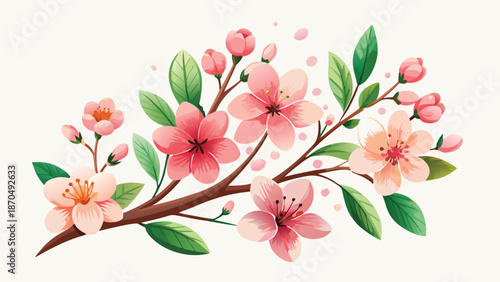 Artistic representation of cherry blossoms in pink hues, showcasing their beauty and elegance in a simple clipart style..eps