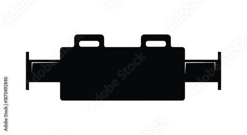 A stark black outline of a train engine detailed with simple shapes a striking silhouette