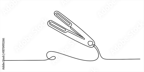 Minimalist one line drawing of a hair straightener flat iron for styling hair Vector, illustration