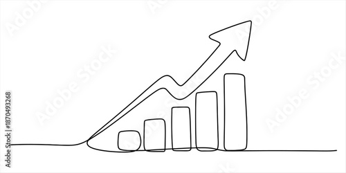 Minimalist one line art illustrating financial growth and upward trending statistics Vector, illustration