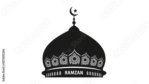 Islamic mosque dome silhouette with crescent moon and star Ramzan text vector illustration for religious holidays and cultural events