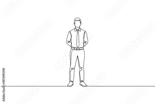 Continuous Line Art of a Formal Businessman Standing Attentively