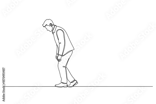 Continuous Line Drawing of a Businessman Walking Slowly, Head Down, Representing Exhaustion or Defeat