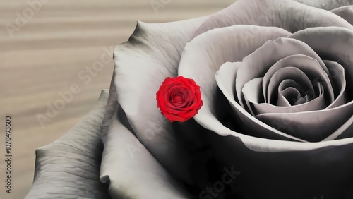 Red Rose Accent on Monochrome Flower – Love Contrast Concept