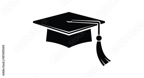A striking black graduation cap illustration presents a symbolic representation of academic achievement silhouette
