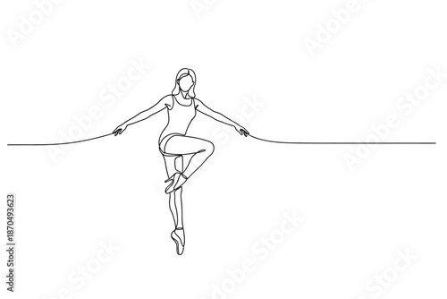 Continuous One Line Drawing of Ballerina Dancer Balancing on Pointe