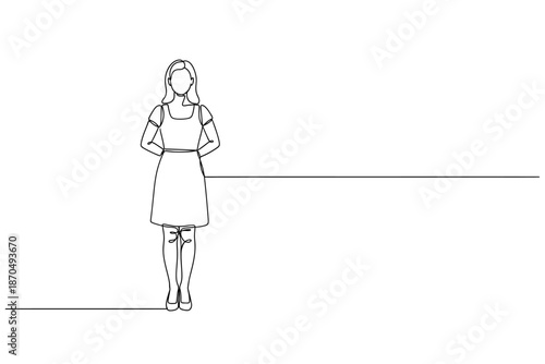 Minimalist Continuous Line Art of a Standing Woman with Hands Behind Back and Copy Space