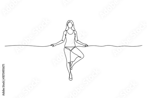 Minimalist Continuous Line Art of Woman in Underwear Balancing