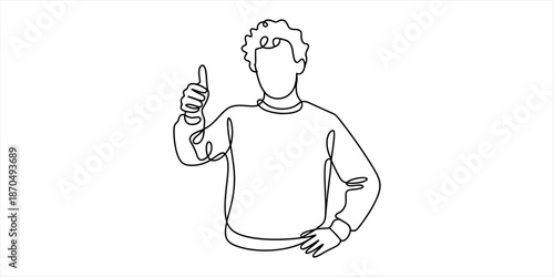 Continuous line drawing of a person with curly hair giving a positive thumbs up gesture Vector, illustration