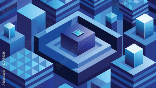 Vector image of an abstract blue background with overlapping squares in different tones of blue..eps