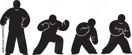 Boxer Silhouettes in Various Fighting Stances and Poses
