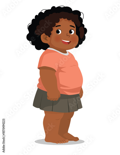 Obese little African girl standing with smiling expression
