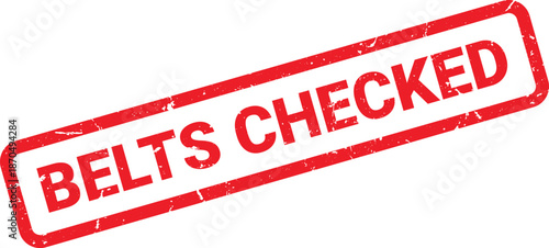 Red Distressed Stamp Belts Checked on White Background with Slight Angle and Rounded Rectangular Border