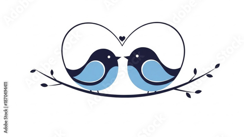 A pair of blue birds forming love with their tails for their Valentine's Day