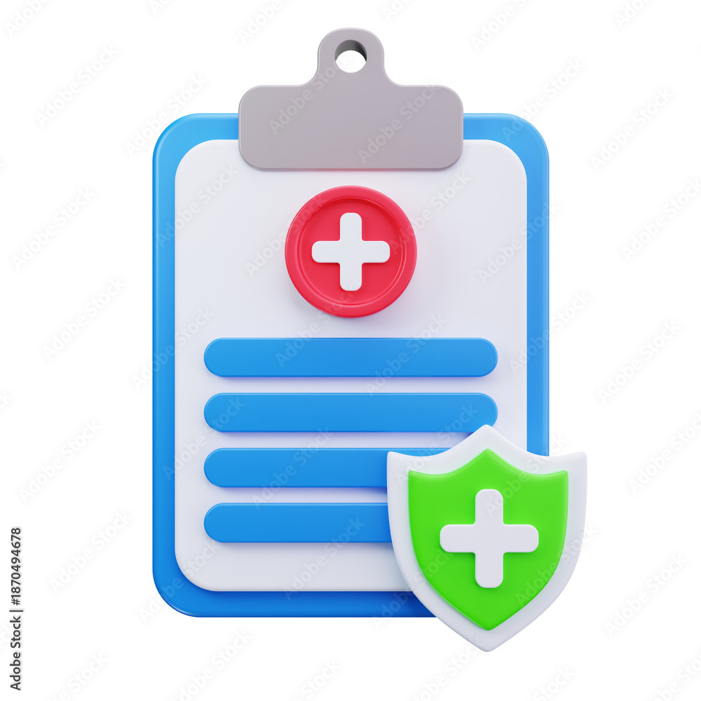 Obraz premium 3D Medical Insurance Document Protection Icon