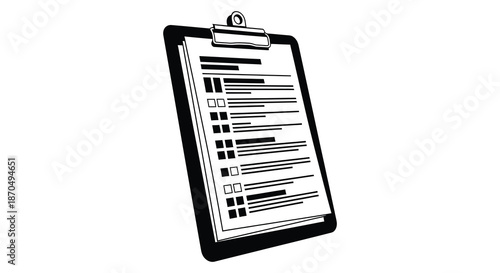 A detailed view of a black and white clipboard with a checklist presented as a silhouette