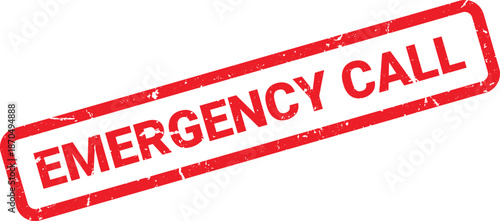 Distressed Red Emergency Call Rubber Stamp Impression on White Background Illustration