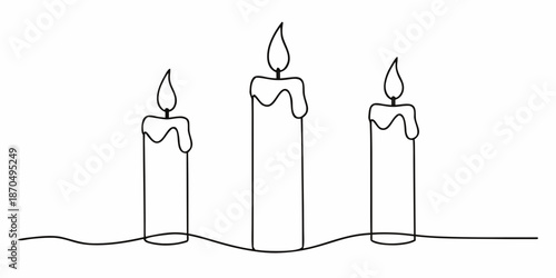 Minimalist line art illustration of three burning candles with flowing wax