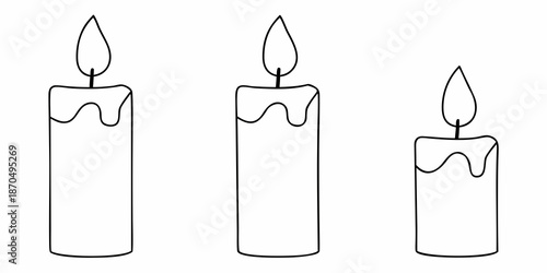 Simple line drawing of three lit candles with melting wax details