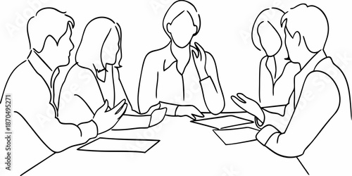 A group of people engaged in a business meeting around a table