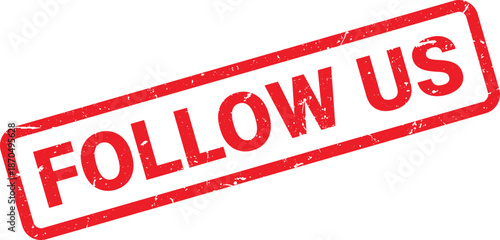 Distressed Red Follow Us Stamp with Worn Texture on White Background for Social Media Marketing