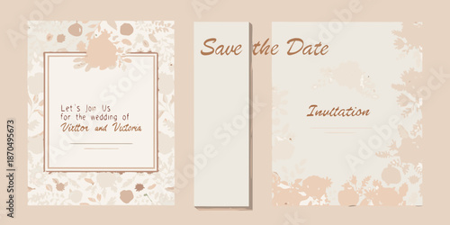 Elegant wedding invitation suite design with floral accents and neutral tones