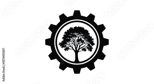 A striking emblem featuring a gear encompassing a tree a powerful symbol of growth and industry silhouette