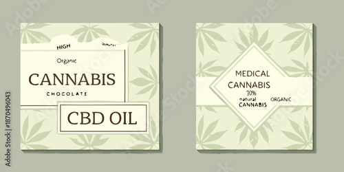 Cannabis chocolate and medical cannabis product packaging mockups with leaf designs
