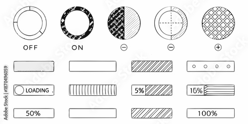 Visual representation of switch states loading indicators and progress percentages illustrated
