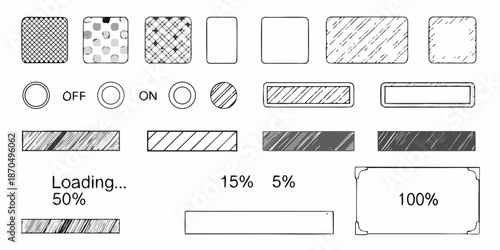 Collection of various black and white patterned squares rectangles and loading indicators