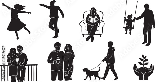 Silhouette illustrations of people and family relationships