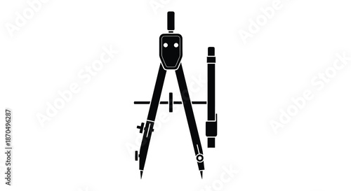 A striking black and white depiction of a drafting tool specifically a compass silhouette