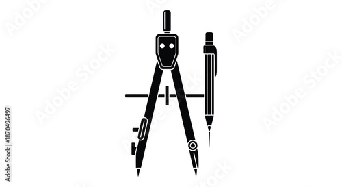 A striking black and white image depicting a drafting compass and pencil presented as a silhouette