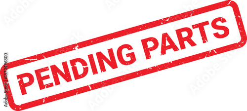 Red Ink Pending Parts Rubber Stamp on White Background with Grunge Texture