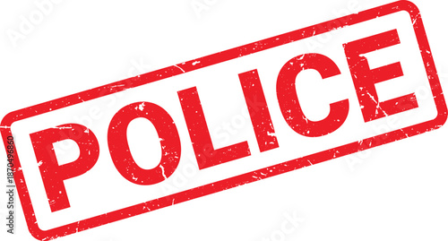 Red POLICE Text Stamp With Distressed Appearance on a White Background