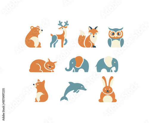 Geometric animal illustrations set with various wildlife creatures on black