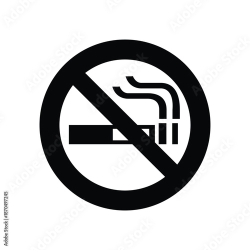 Vector illustration of a red forbidden smoking sign featuring a cigarette icon and stop symbol isolated on white to represent a health warning and tobacco prohibition