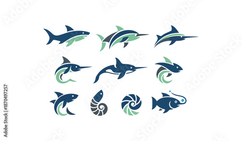 Pixelated marine life collection oceanic creatures set illustration