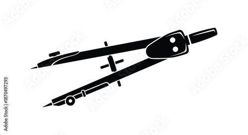 A striking black silhouette of a drafting compass a tool for precise geometric drawing silhouette