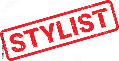 Stylist Red Rubber Stamp Illustration on White Background, Rectangular Shape with Grunge Effect