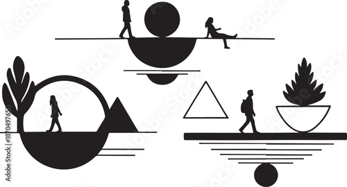 Minimalist Silhouette Illustrations of People in Nature Scenes