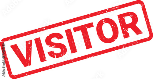 Red Visitor Stamp Illustration on White Background with Grunge Texture Effect Design