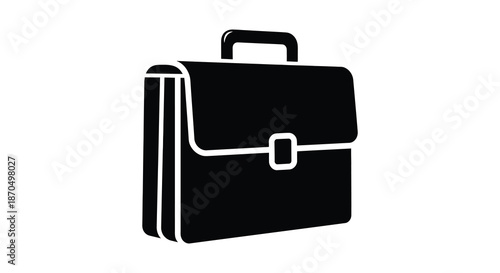 A stark black briefcase design with simple lines and a handle shown as a silhouette