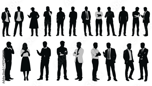 Collection of Silhouettes of Diverse Business People in Various Poses.