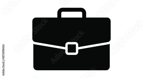 A stark black graphic of a classic briefcase design a simple and recognizable silhouette
