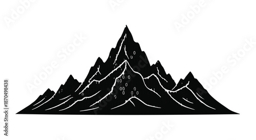 Dramatic black mountain range silhouette against a bright sky, evoking adventure and nature's power.